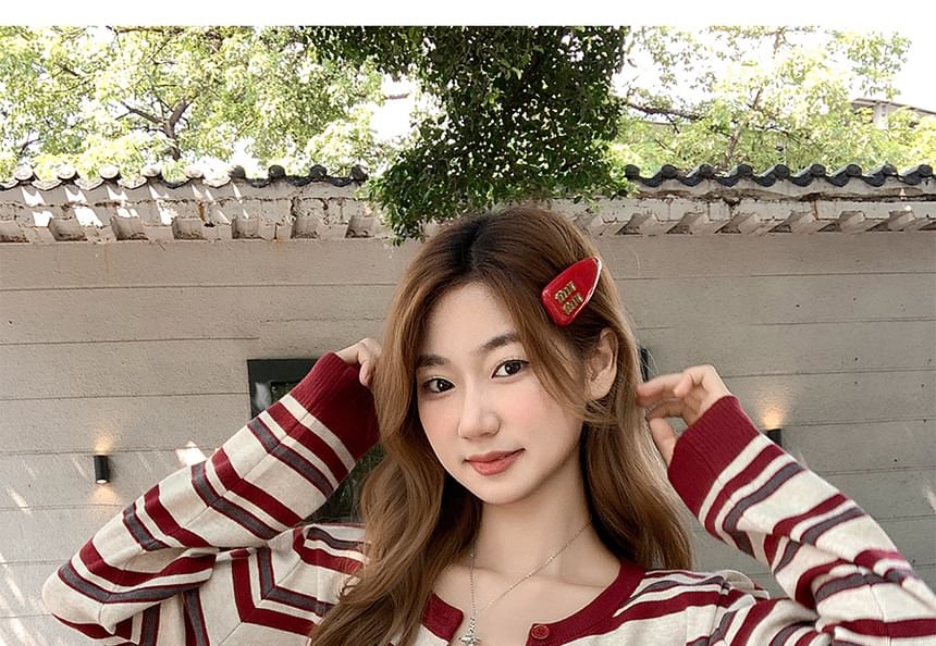 Striped Round Neck Cardigan