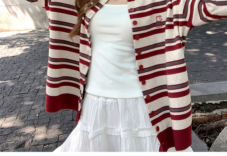 Striped Round Neck Cardigan