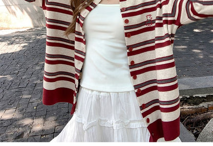 Striped Round Neck Cardigan