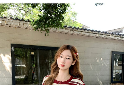 Striped Round Neck Cardigan