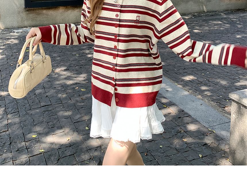 Striped Round Neck Cardigan
