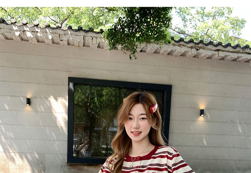 Striped Round Neck Cardigan