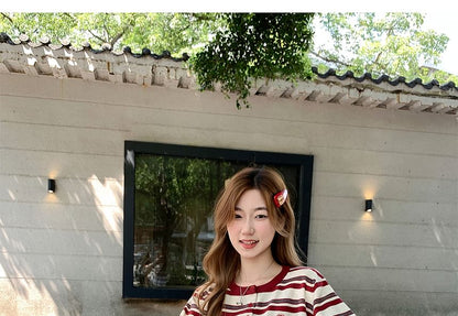 Striped Round Neck Cardigan