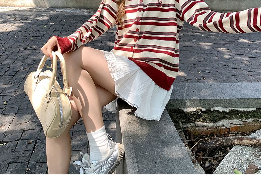 Striped Round Neck Cardigan