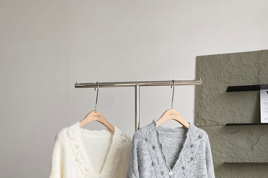 V-Neck Solid Pom Pom Drawstring Cardigan