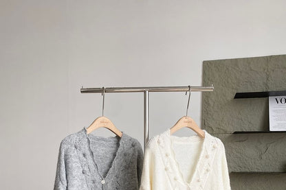 V-Neck Solid Pom Pom Drawstring Cardigan