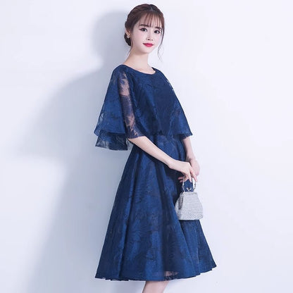 Cape Round Neck Lace Panel A-Line Cocktail Dress