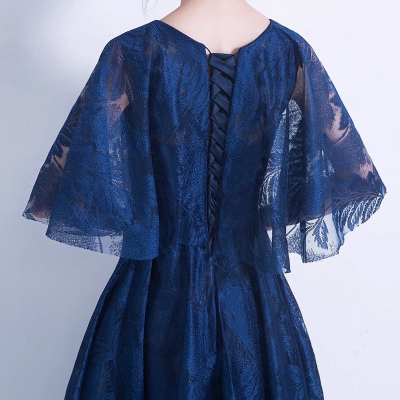 Cape Round Neck Lace Panel A-Line Cocktail Dress