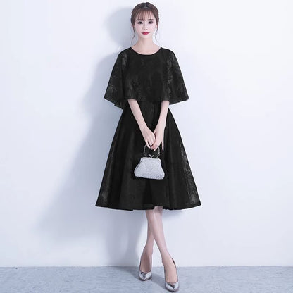 Cape Round Neck Lace Panel A-Line Cocktail Dress