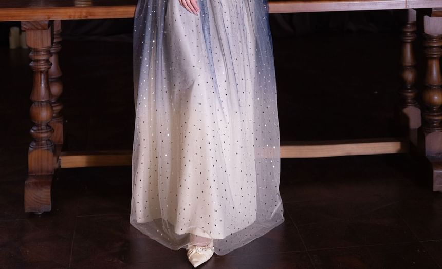 Evening (Various Gradient Dress Cocktail Designs) Short-Sleeve Panel Round Gown Lace / Neck