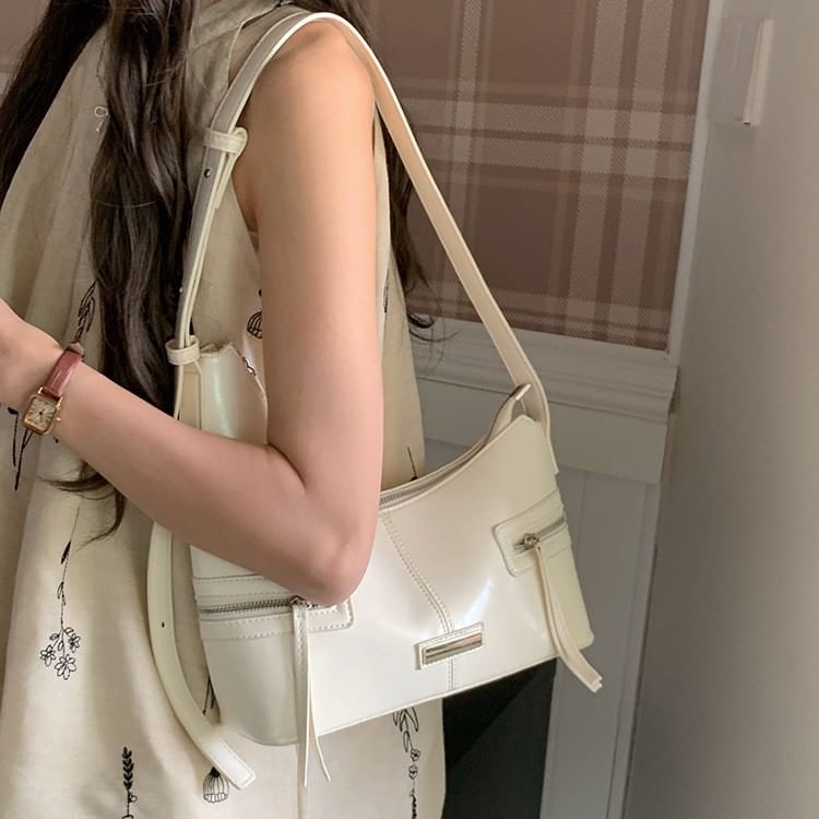 Plain Faux Leather Shoulder Bag