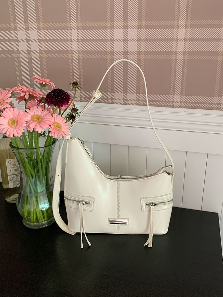 Plain Faux Leather Shoulder Bag