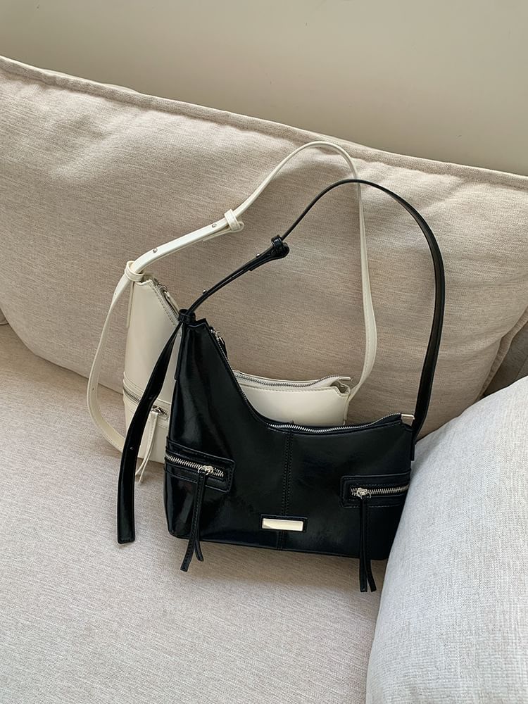 Plain Faux Leather Shoulder Bag