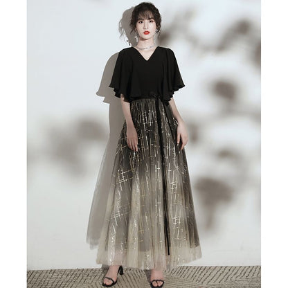 Short-Sleeve Glitter Gradient (Various Designs) Gown V-Neck Evening