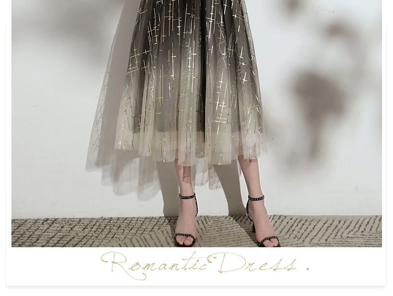 Short-Sleeve Glitter Gradient (Various Designs) Gown V-Neck Evening