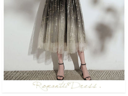 Short-Sleeve Glitter Gradient (Various Designs) Gown V-Neck Evening