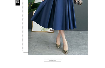 Long-Sleeve Round Neck Lace Panel Evening Gown