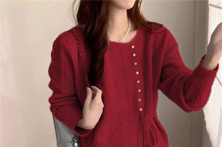 Round Neck Tie Waist Plain Cardigan