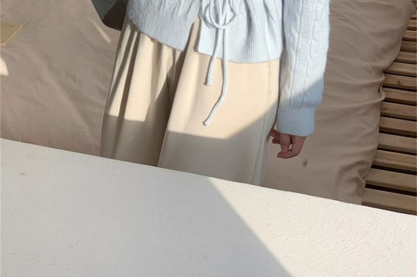 Round Neck Tie Waist Plain Cardigan
