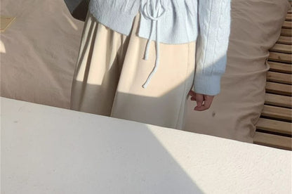 Round Neck Tie Waist Plain Cardigan