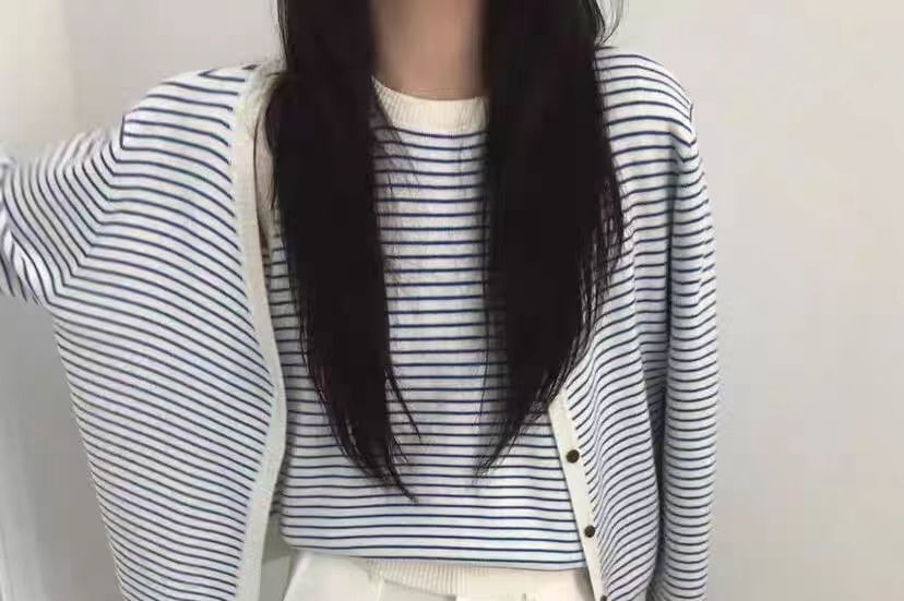 Striped Sleeveless Scoop Neck Knit Top and Button-Up Cardigan Set