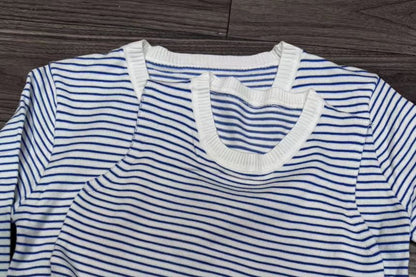 Striped Sleeveless Scoop Neck Knit Top and Button-Up Cardigan Set