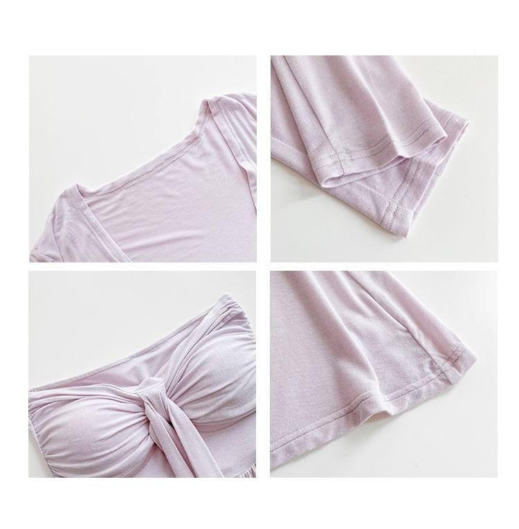 Ruched Padded Tube Top and Open Front Cardigan Set