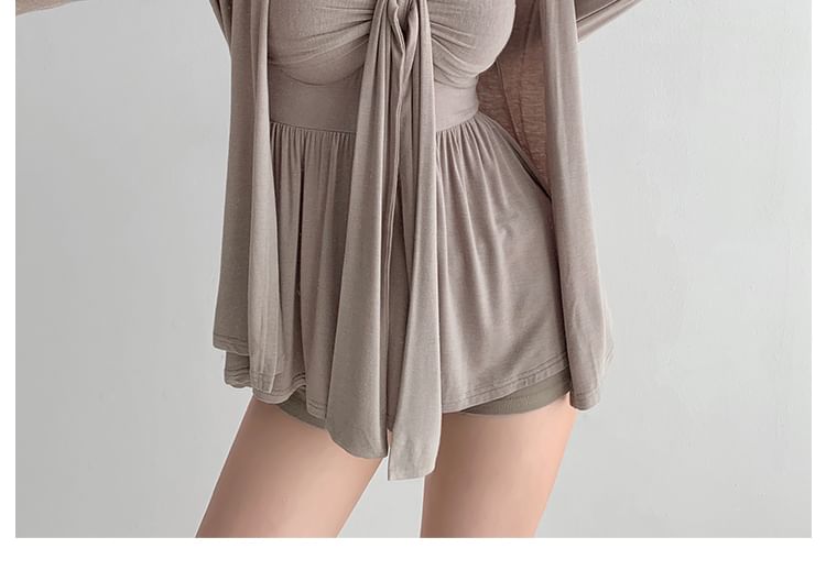 Ruched Padded Tube Top and Open Front Cardigan Set