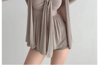Ruched Padded Tube Top and Open Front Cardigan Set