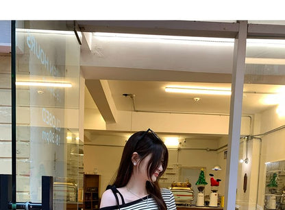 Off-Shoulder Long-Sleeve Striped Blouse
