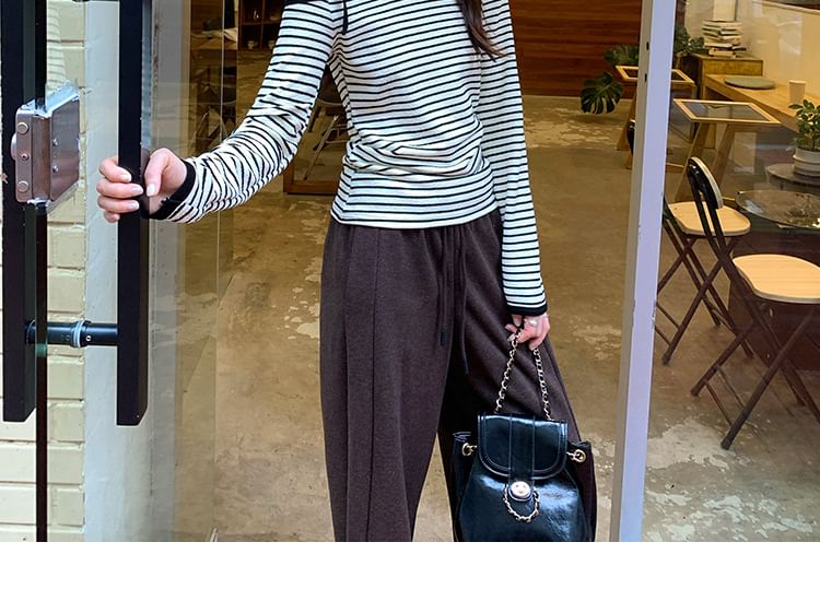 Off-Shoulder Long-Sleeve Striped Blouse
