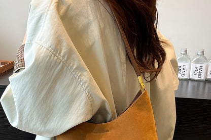 Panel Faux Suede Shoulder Bag With Pouch