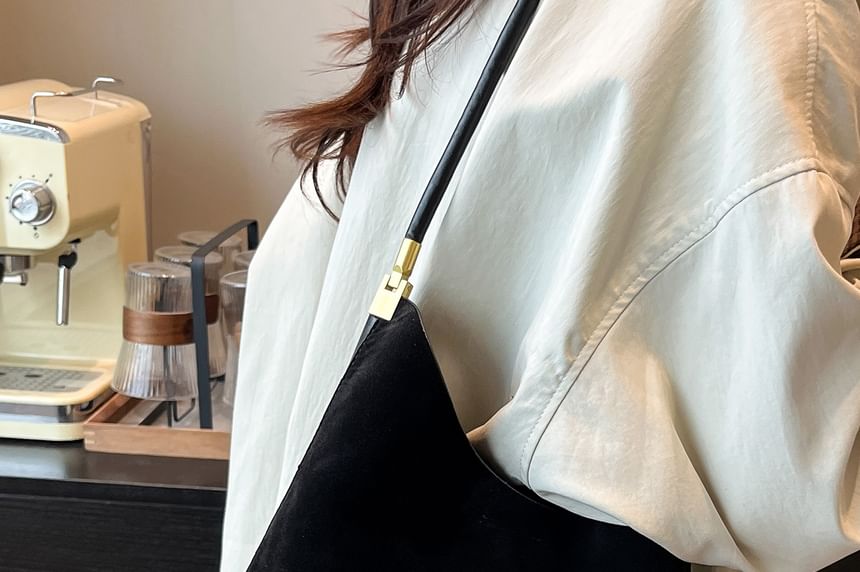 Panel Faux Suede Shoulder Bag With Pouch
