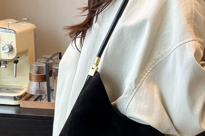 Panel Faux Suede Shoulder Bag With Pouch