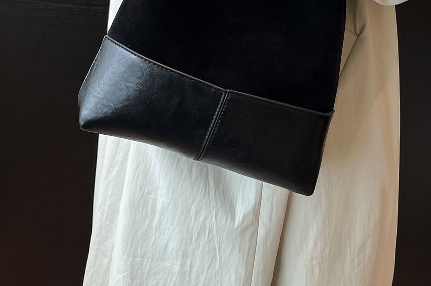 Panel Faux Suede Shoulder Bag With Pouch