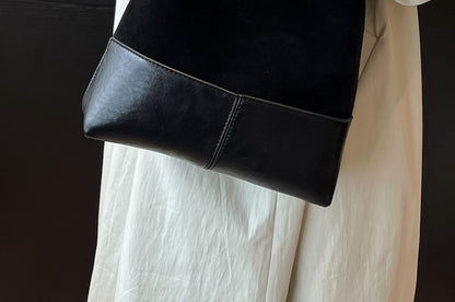 Panel Faux Suede Shoulder Bag With Pouch