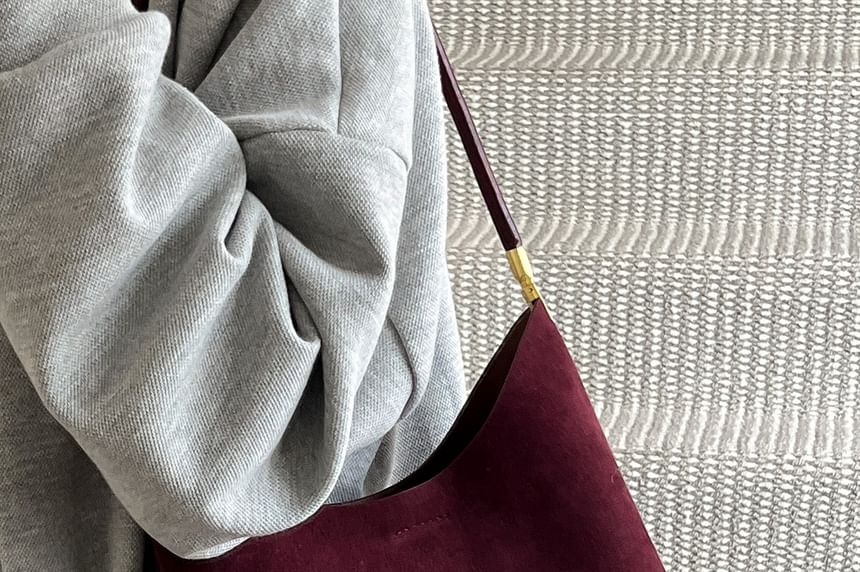 Panel Faux Suede Shoulder Bag With Pouch