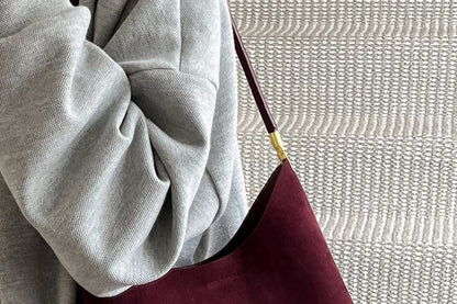 Panel Faux Suede Shoulder Bag With Pouch