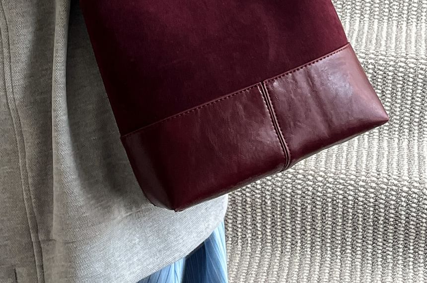 Panel Faux Suede Shoulder Bag With Pouch