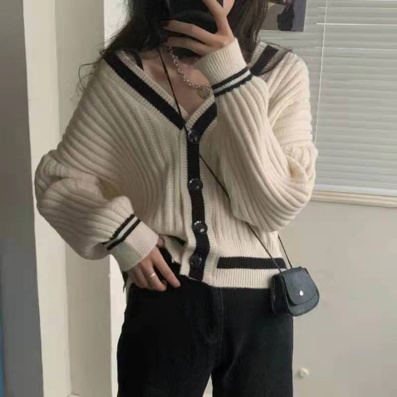 Two-Tone V-Neck Cardigan
