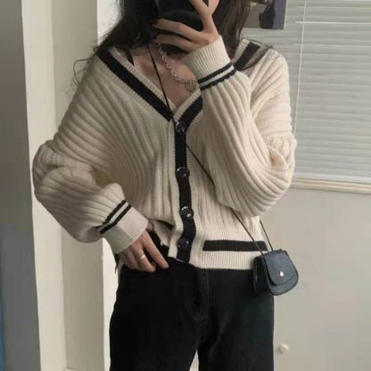 Two-Tone V-Neck Cardigan