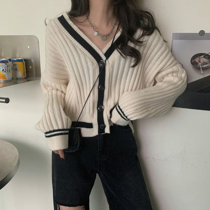 Two-Tone V-Neck Cardigan