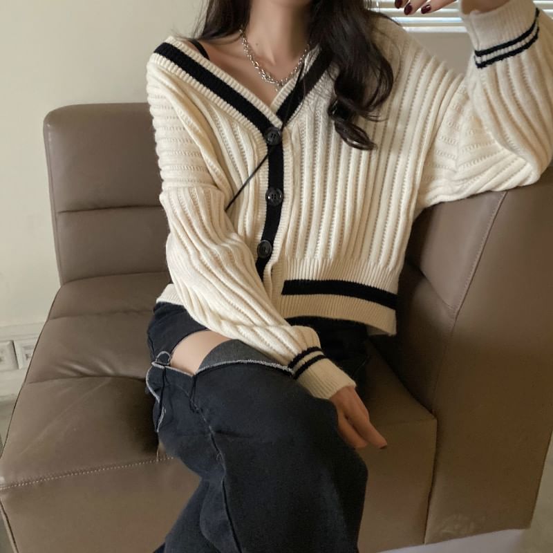 Two-Tone V-Neck Cardigan