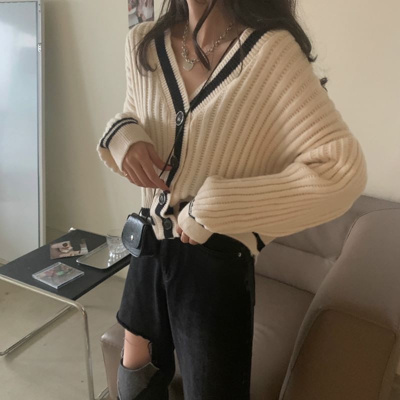 Two-Tone V-Neck Cardigan