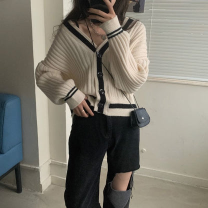 Two-Tone V-Neck Cardigan