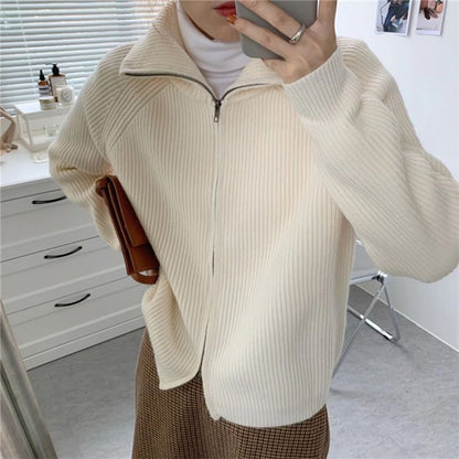 Zip-Up Plain Cardigan
