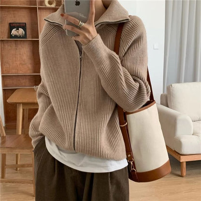 Zip-Up Plain Cardigan