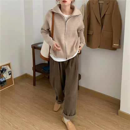 Zip-Up Plain Cardigan
