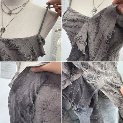 Asymmetrical Ruffle-Trim Solid Cropped Cami Blouse
