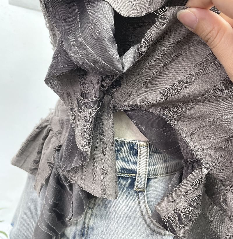 Asymmetrical Ruffle-Trim Solid Cropped Cami Blouse